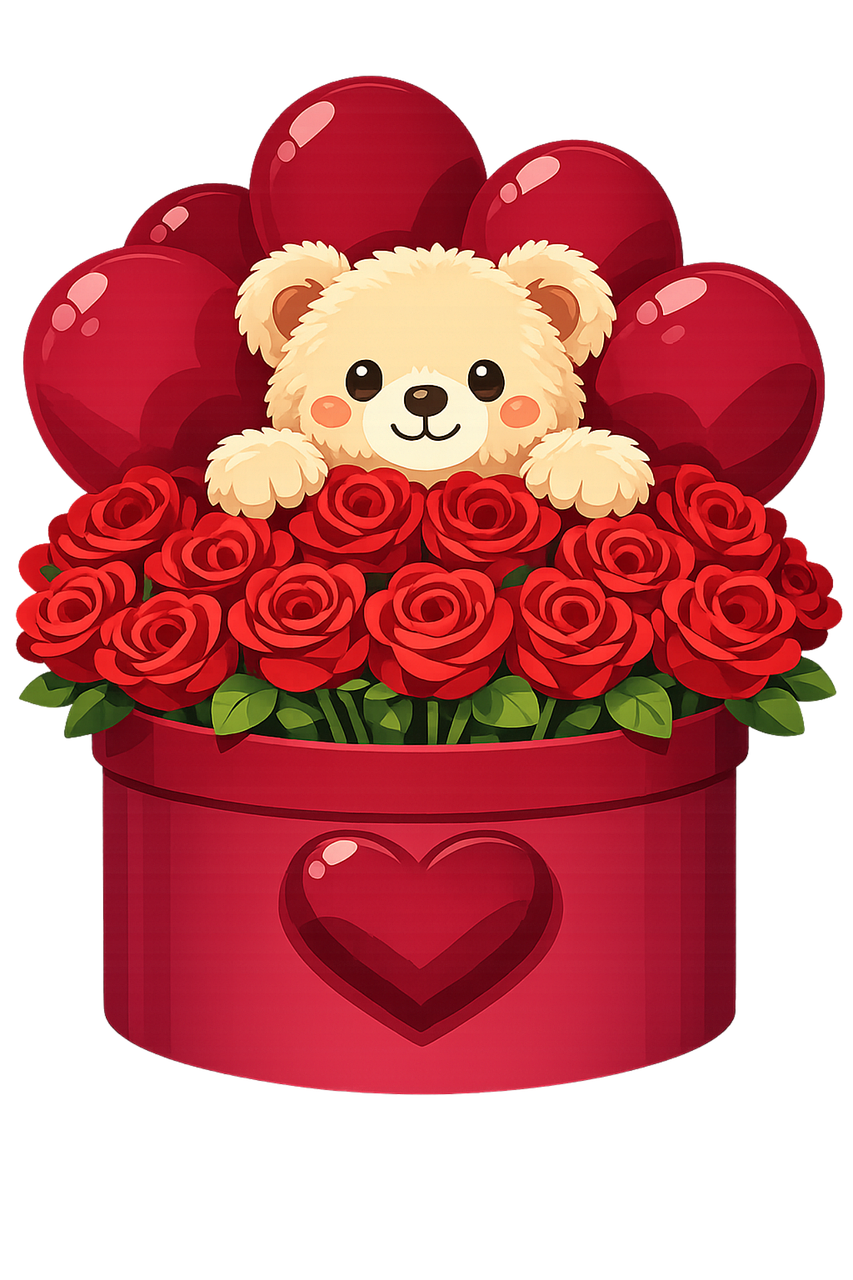 Teddy bear Rose box Red roses
