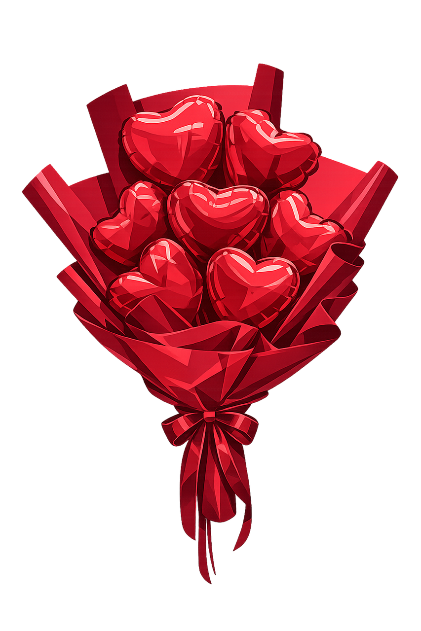 Heart bouquet Red hearts Burgundy hearts