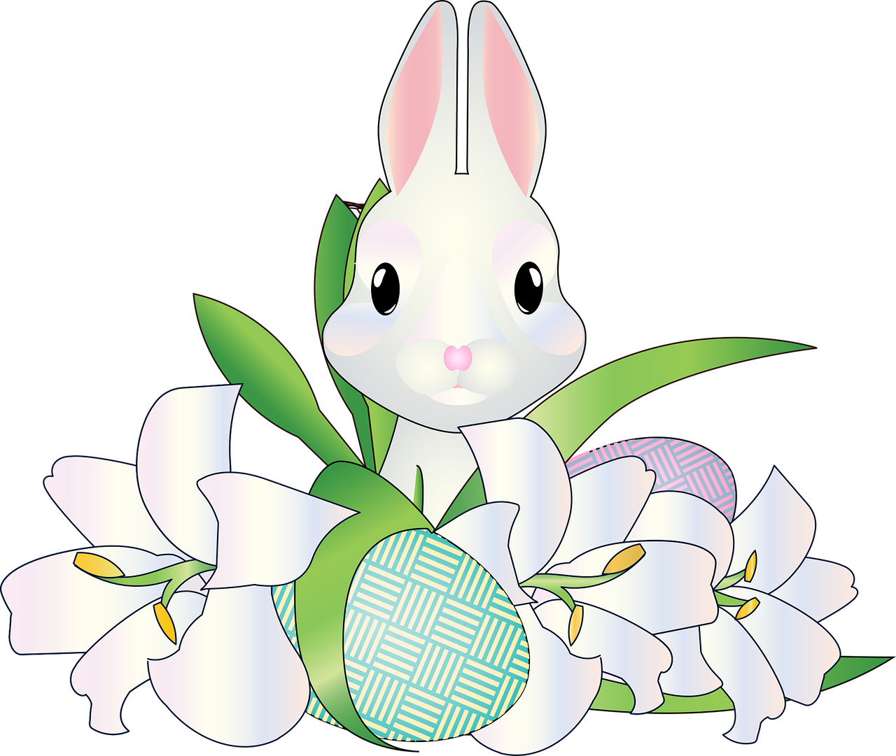 Graphic White bunny Flower wallpaper Stickdatei – Blumen