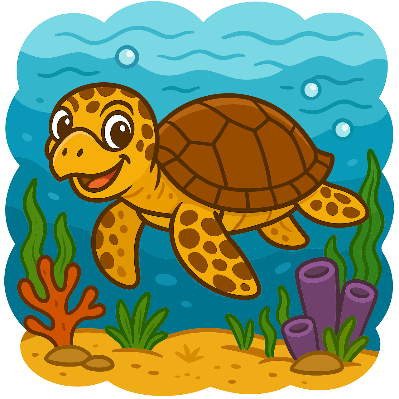 Cute sea turtle Cartoon sea turtle Happy sea turtle