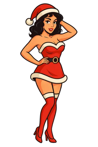 Christmas pin up Santa girl Festive illustration Stickdatei