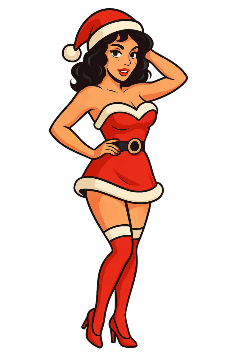 Christmas pin up Santa girl Festive illustration Stickdatei – Weihnachten