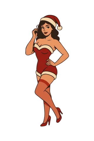 Christmas pin up Santa girl Retro illustration Stickdatei – Weihnachten