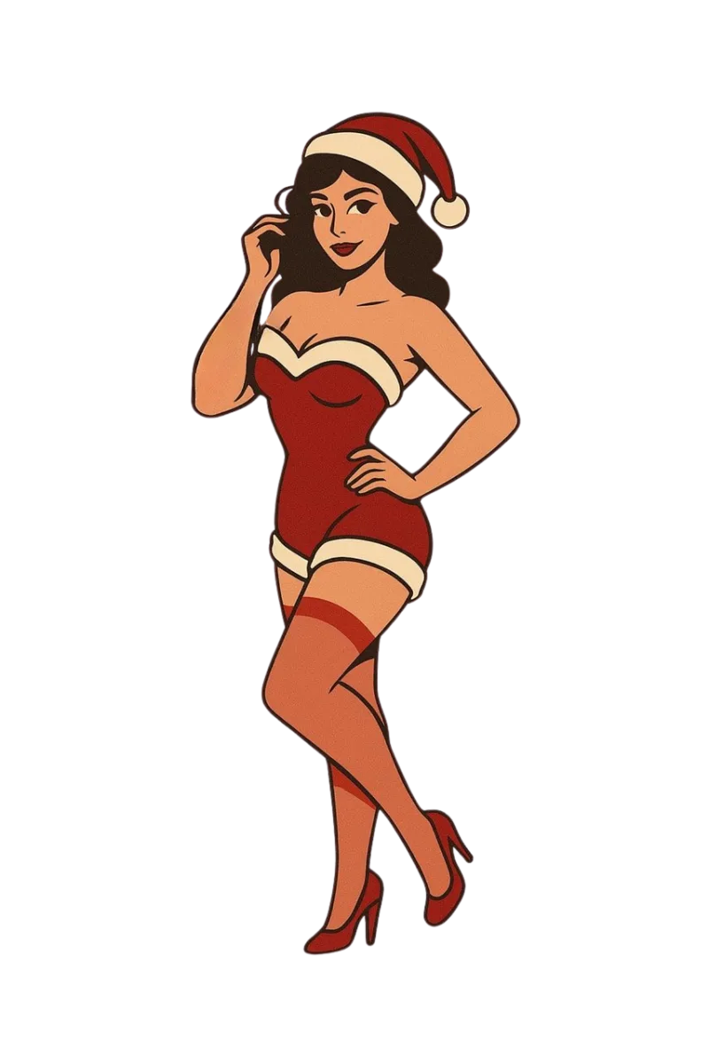 Christmas pin up Santa girl Retro illustration Stickdatei – Weihnachten