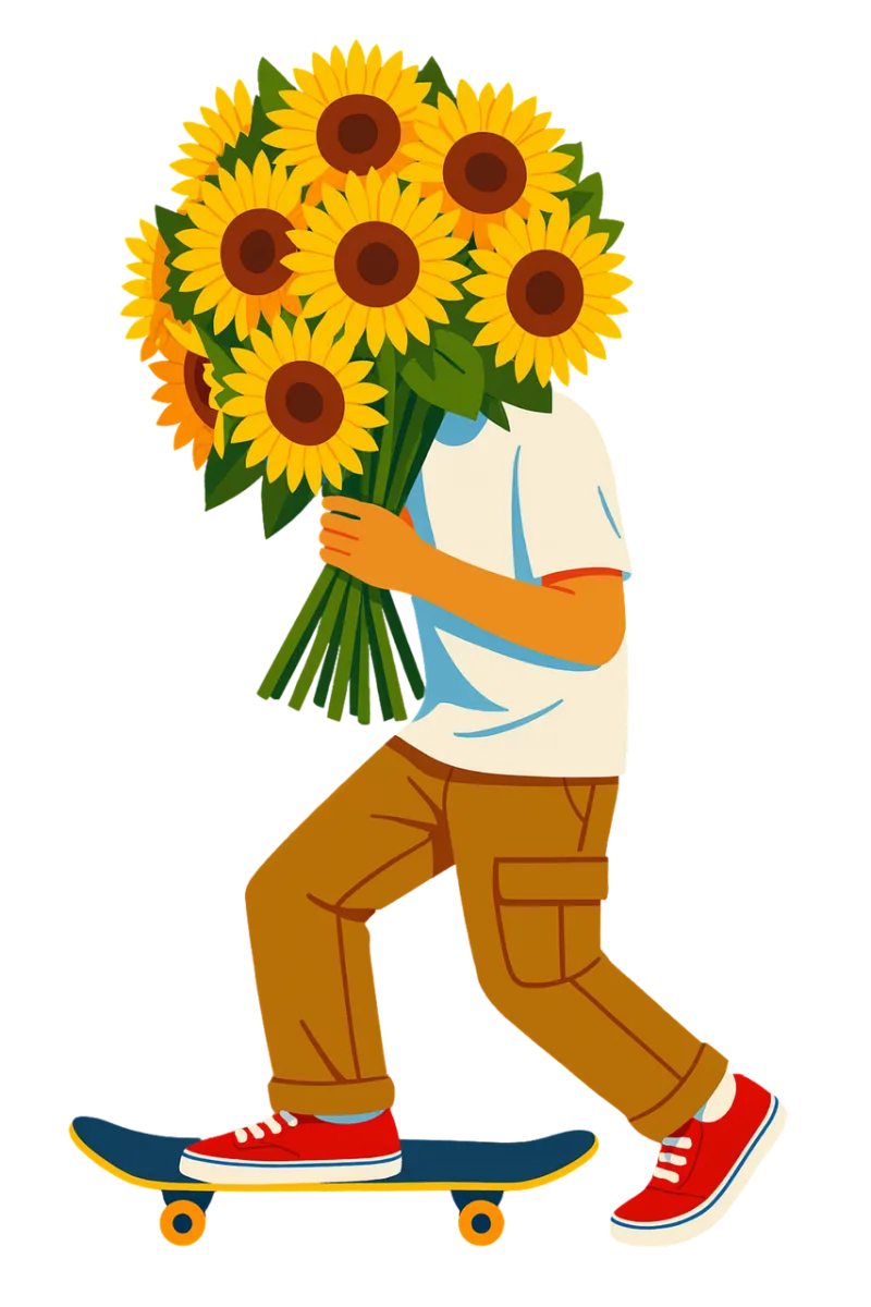 Skateboarder Sunflowers bouquet Cartoon character Stickdatei – Blumen