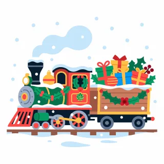 Christmas train Holiday locomotive Festive train illustration Stickdatei