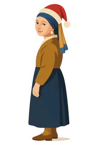 Girl with a pearl earring Vermeer parody Festive illustration Stickdatei – Weihnachten