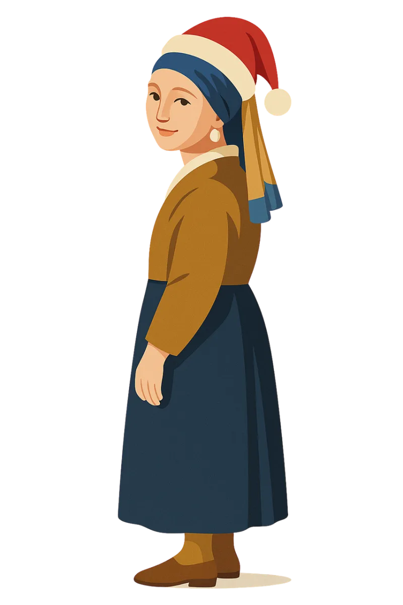 Girl with a pearl earring Vermeer parody Festive illustration Stickdatei – Weihnachten
