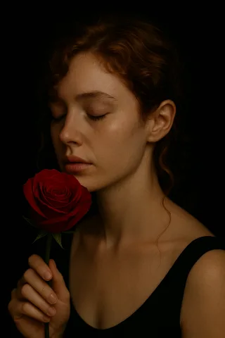 Red rose Emotional portrait Stylized person Stickdatei