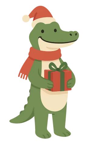 Christmas alligator Festive reptile Cartoon animal Stickdatei