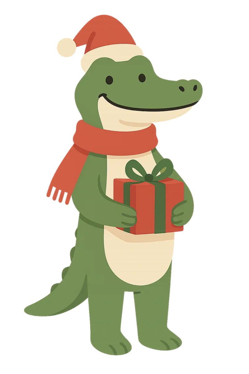 Christmas alligator Festive reptile Cartoon animal Stickdatei – Weihnachten