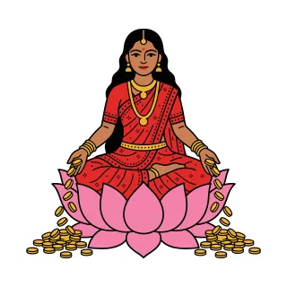 Lakshmi Goddess Gold coins Stickdatei