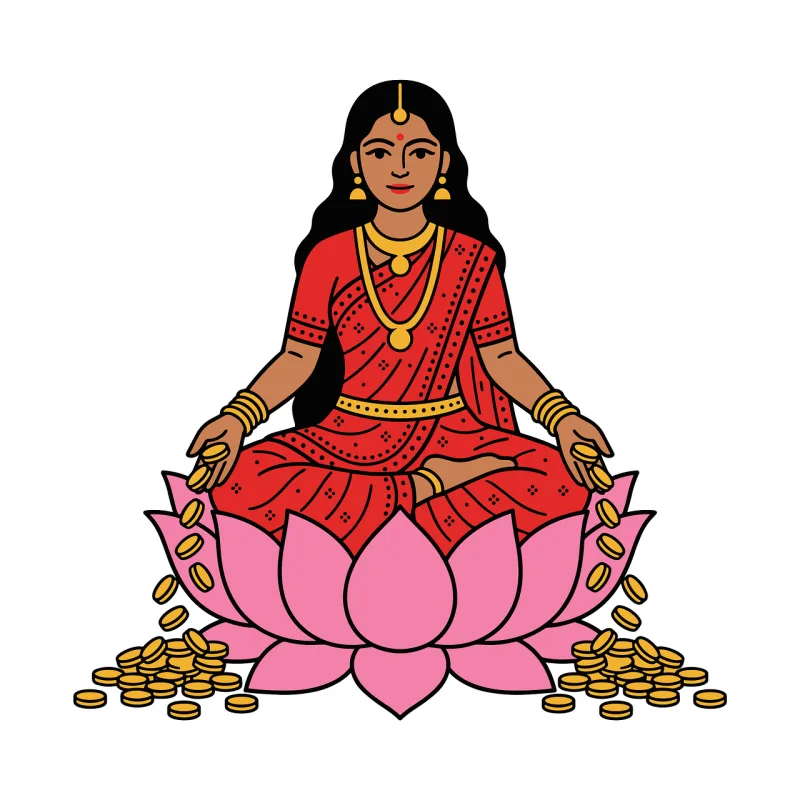Lakshmi Goddess Gold coins Stickdatei – Blumen