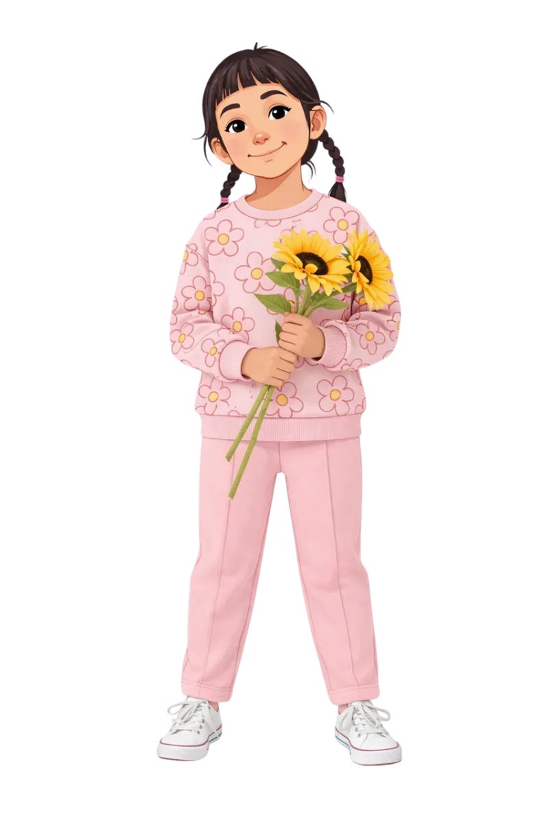 Cute girl Child illustration Kids fashion Stickdatei – Blumen