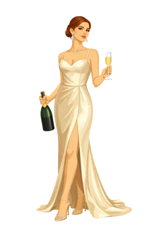 Elegant woman Evening gown Champagne Stickdatei