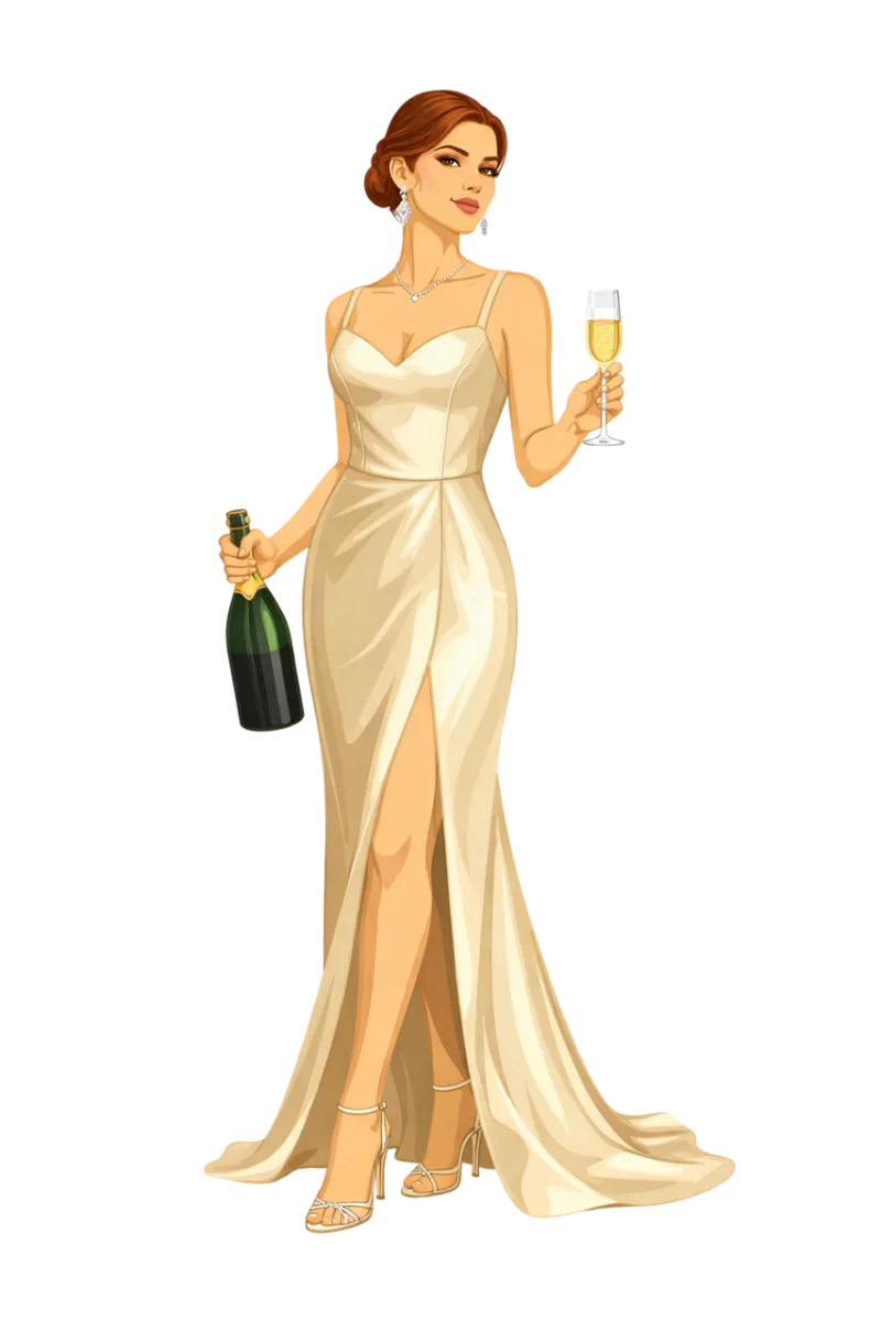 Elegant woman Evening gown Champagne Stickdatei – Herzen & Liebe