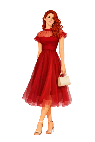 Red dress Elegant woman Fashion illustration Stickdatei – Herzen & Liebe