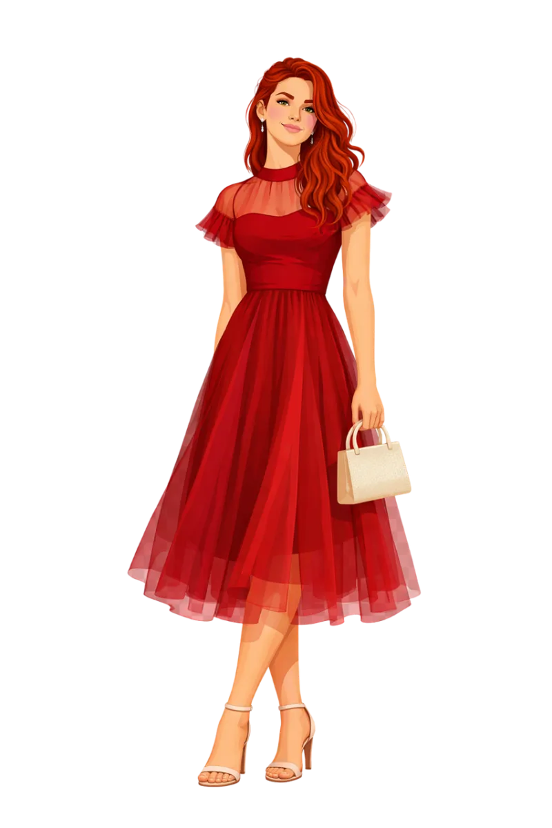 Red dress Elegant woman Fashion illustration Stickdatei – Herzen & Liebe