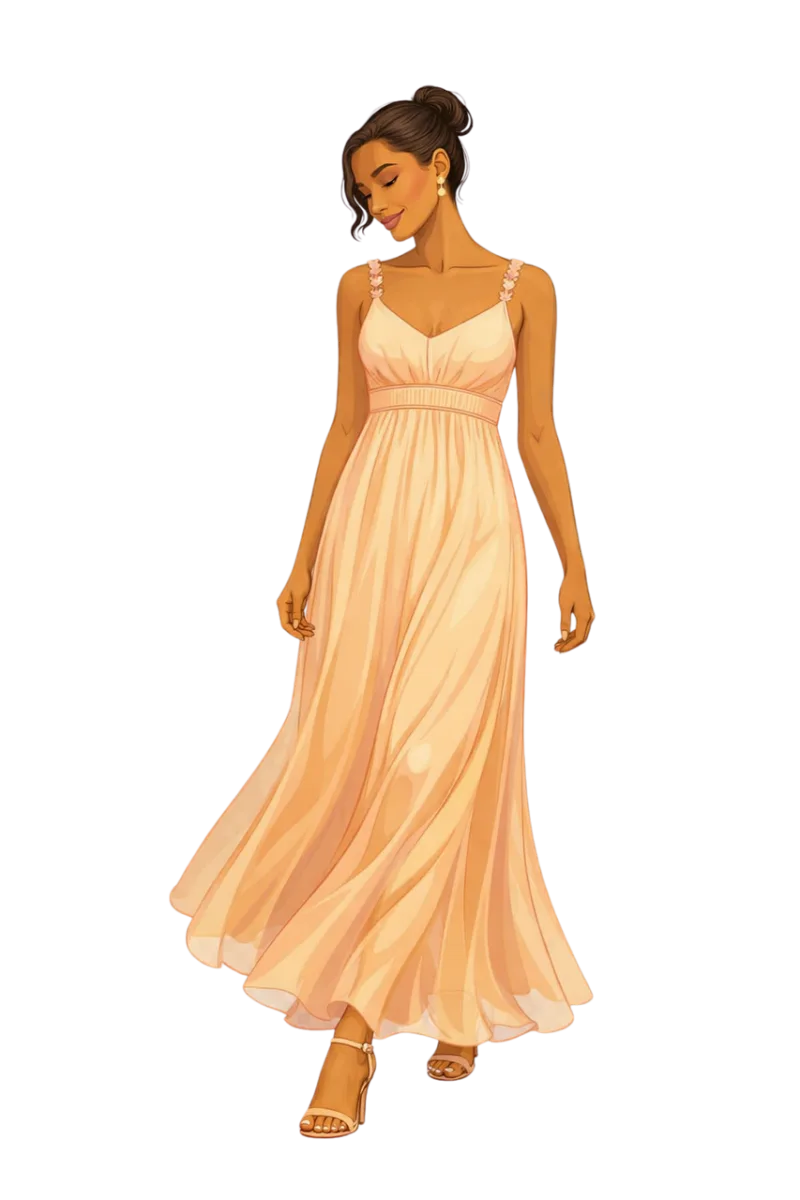 Peach dress Elegant woman Fashion illustration Stickdatei – Herzen & Liebe