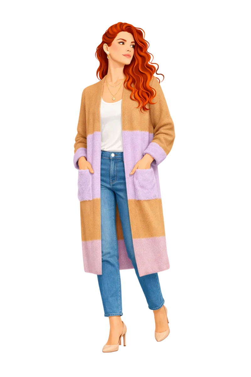 Fashion illustration Stylish outfit Color-block cardigan Stickdatei – Blumen