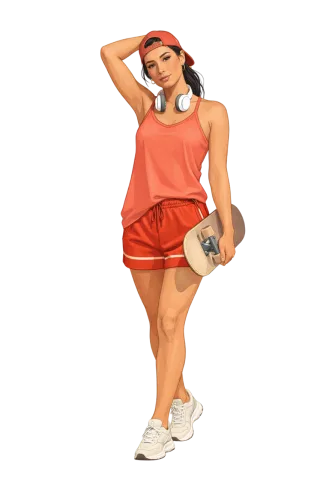 Sporty illustration Active woman Skateboarding style Stickdatei
