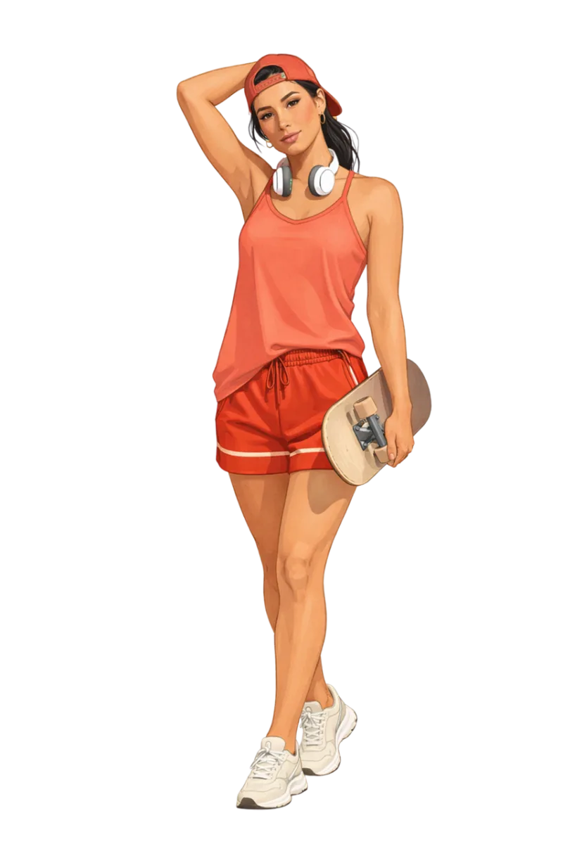 Sporty illustration Active woman Skateboarding style Stickdatei – Musik
