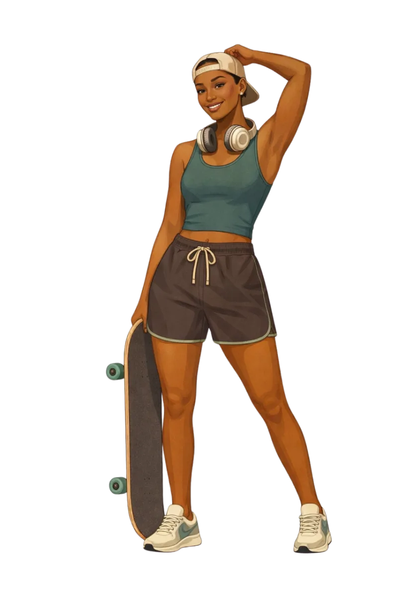 Skateboard woman Urban lifestyle Sporty fashion Stickdatei – Musik