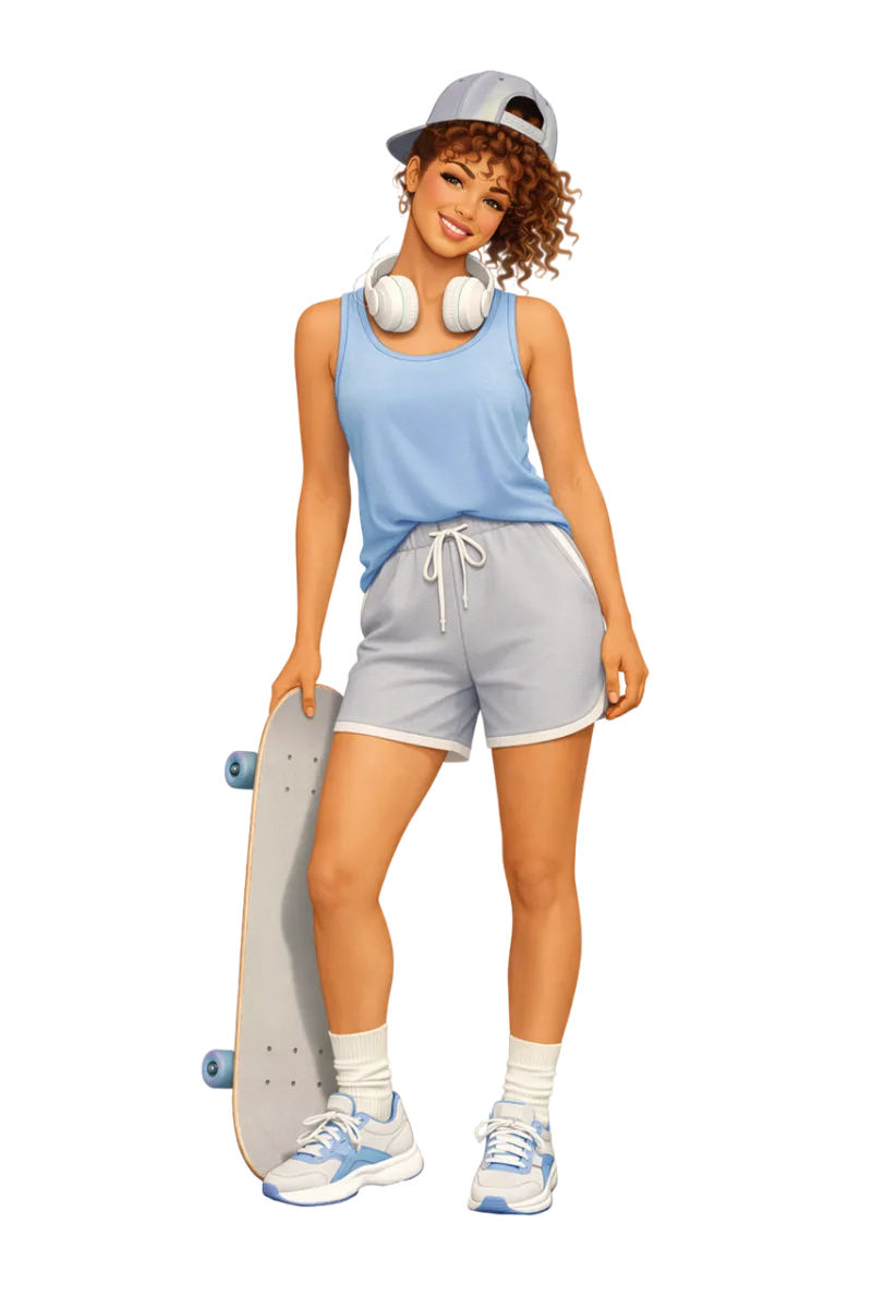 Skateboard girl Young woman Casual style Stickdatei – Musik