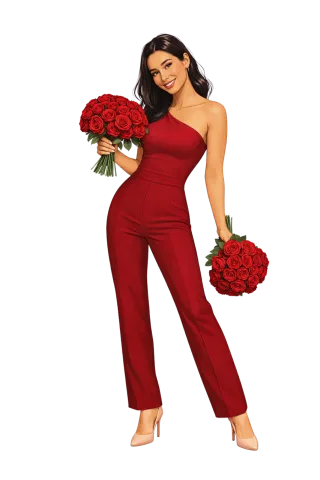Romantic illustration Elegant woman Red outfit Stickdatei