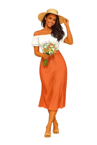 Woman illustration Spring fashion Floral bouquet Stickdatei