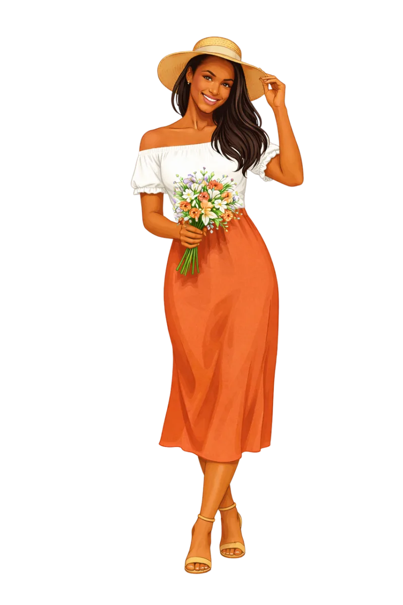 Woman illustration Spring fashion Floral bouquet Stickdatei – Blumen