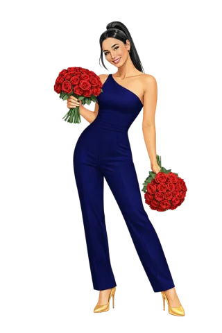 Woman with roses Red rose bouquet Romantic illustration Stickdatei