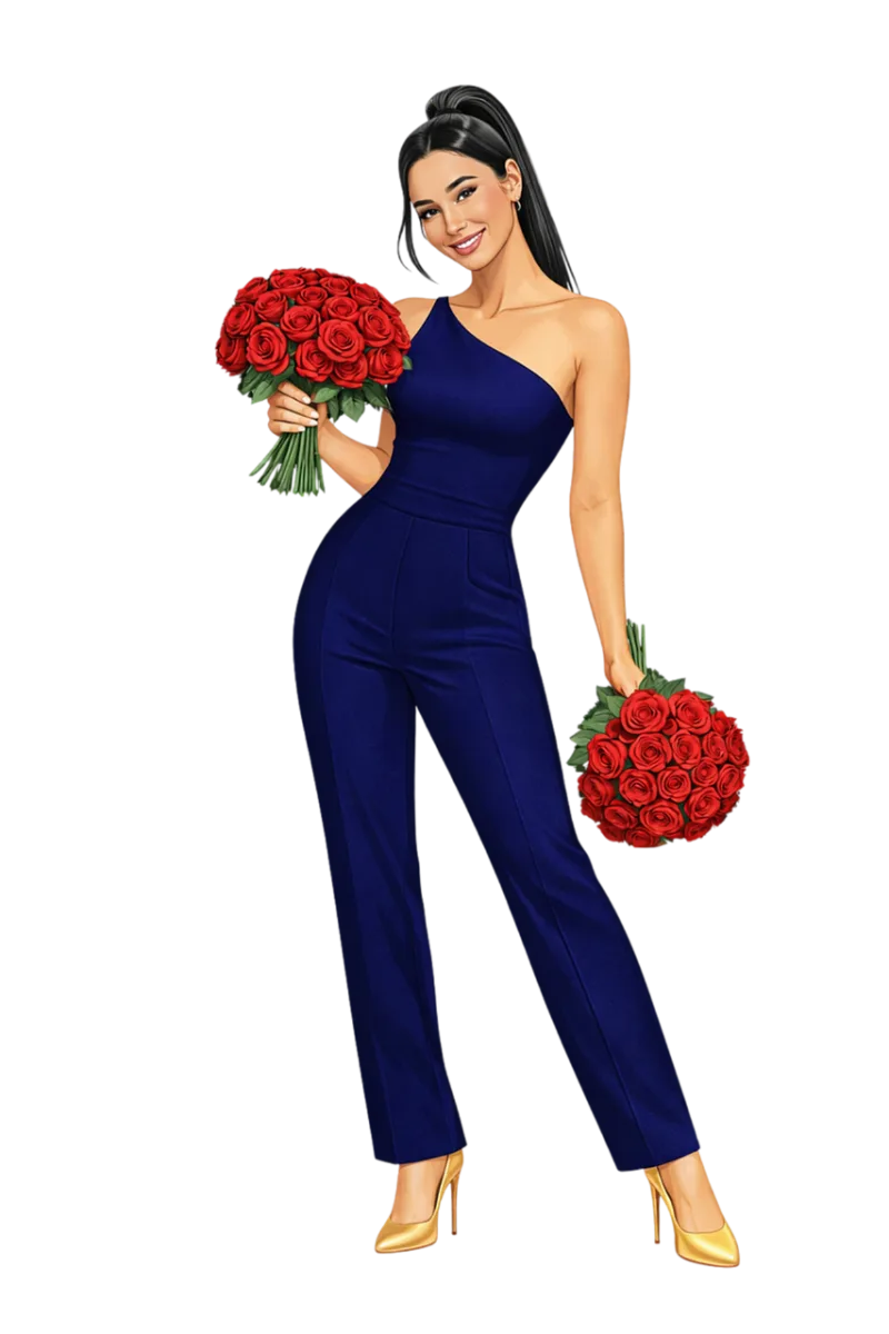 Woman with roses Red rose bouquet Romantic illustration Stickdatei – Blumen