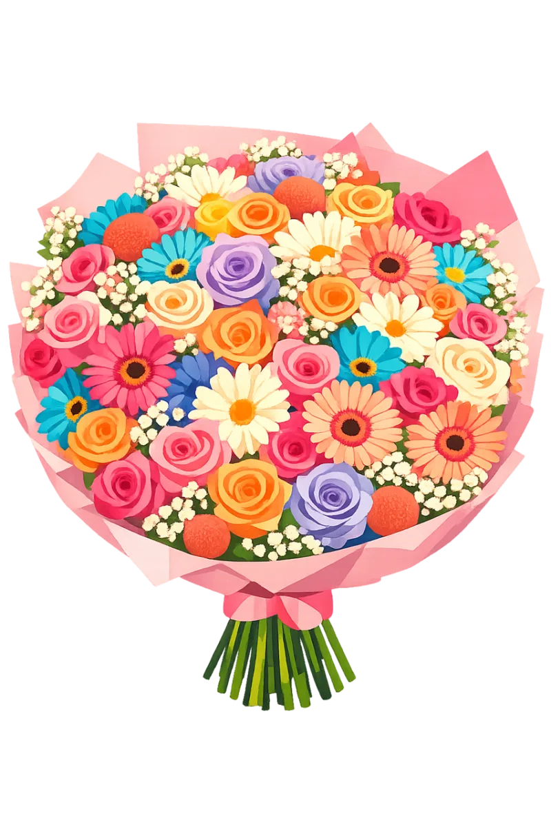 Flower bouquet Colorful flowers Floral illustration Stickdatei – Herzen & Liebe