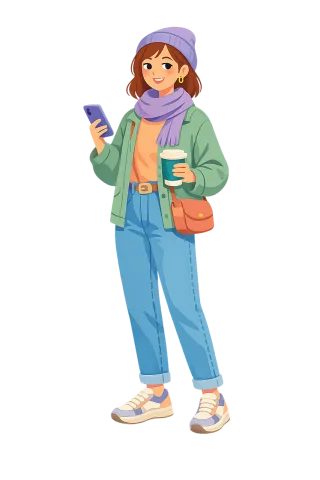 Casual winter outfit Fashion illustration Cartoon character Stickdatei – Essen & Trinken
