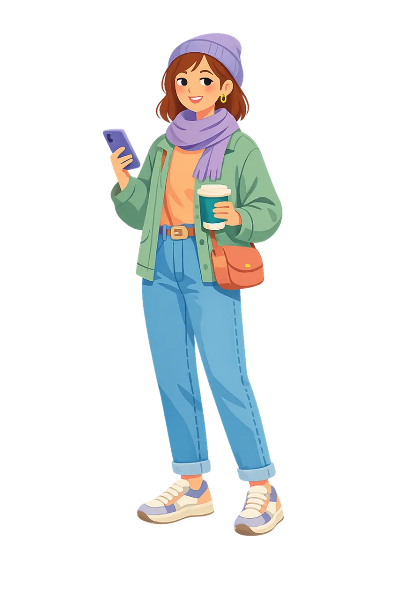 Casual winter outfit Fashion illustration Cartoon character Stickdatei – Essen & Trinken