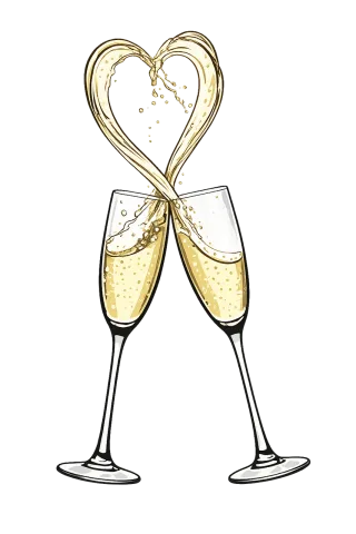 Champagne glasses Romantic toast Heart splash Stickdatei