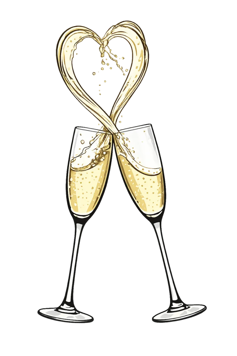 Champagne glasses Romantic toast Heart splash Stickdatei – Herzen & Liebe