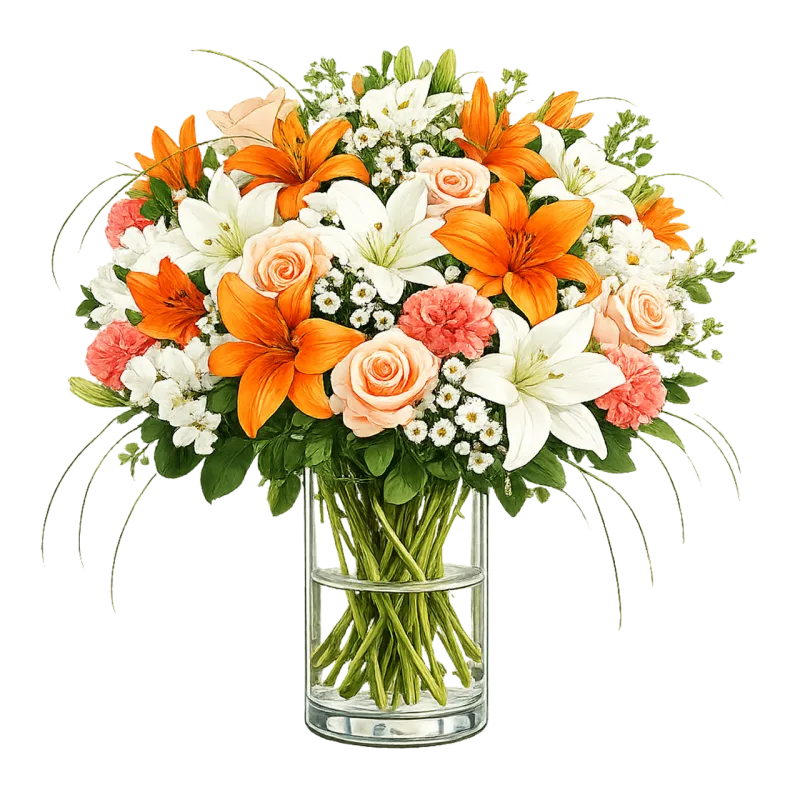 Mixed flower bouquet Floral illustration Romantic arrangement Stickdatei – Blumen