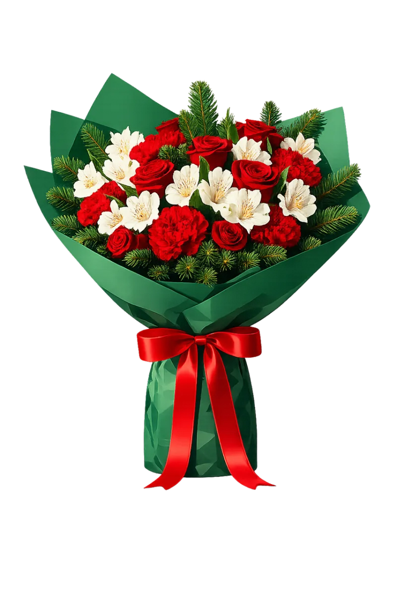 Festive bouquet Red roses Red carnations Stickdatei – Blumen