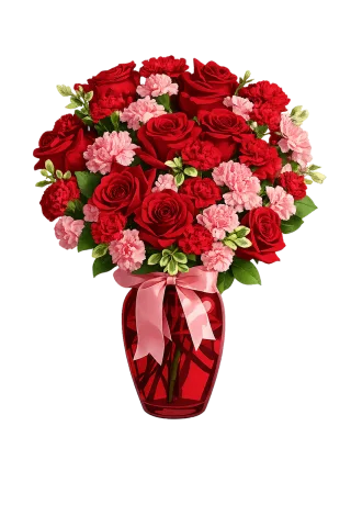 Red rose bouquet Pink carnations Red carnations Stickdatei