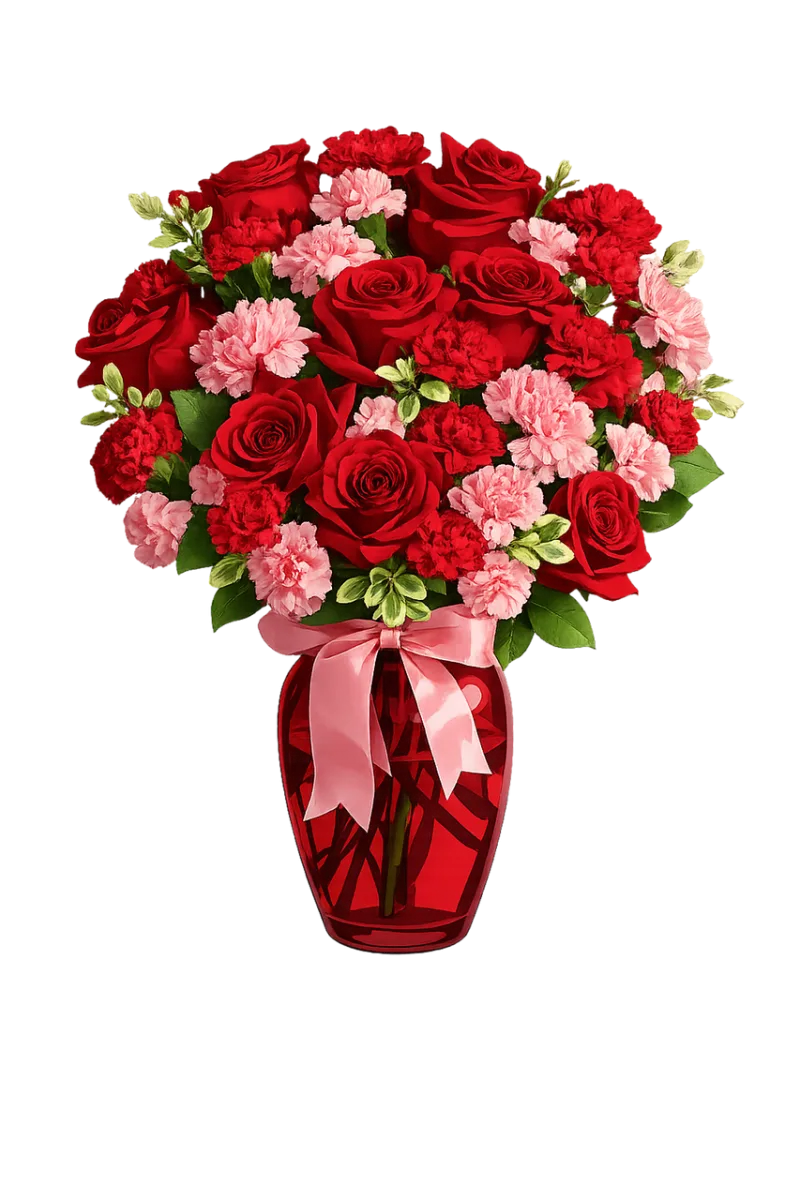 Red rose bouquet Pink carnations Red carnations Stickdatei – Blumen
