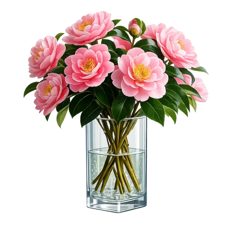 Camellia bouquet Pink camellias Floral arrangement Stickdatei – Herzen & Liebe