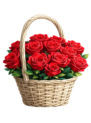 Red roses Rose basket Wicker basket Stickdatei