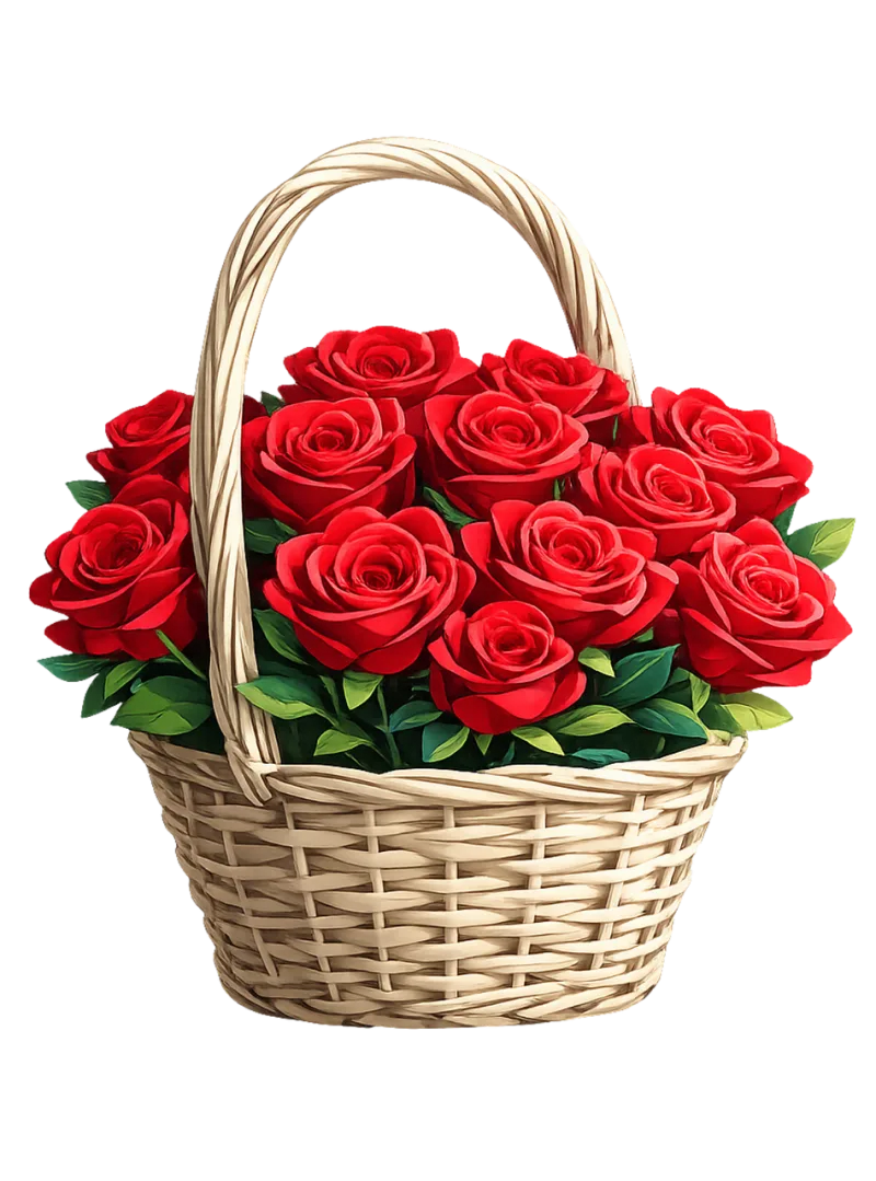 Red roses Rose basket Wicker basket Stickdatei – Herzen & Liebe