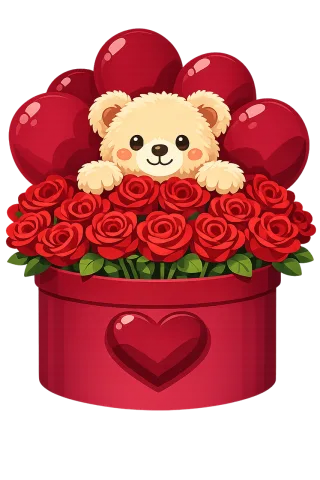 Teddy bear Rose box Red roses Stickdatei