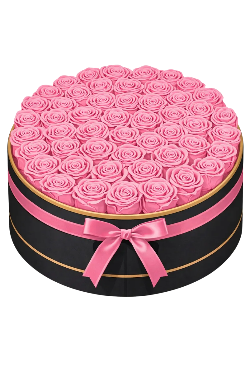 Pink roses Rose box Round gift box Stickdatei – Herzen & Liebe
