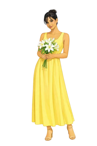Woman Yellow dress Floral bouquet Stickdatei