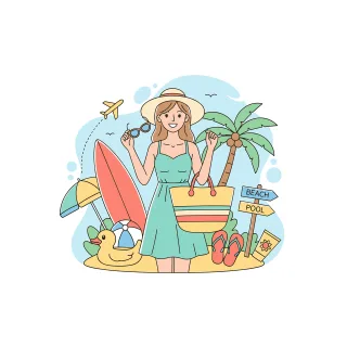 Beach vacation illustration Summer holiday Tropical beach Stickdatei