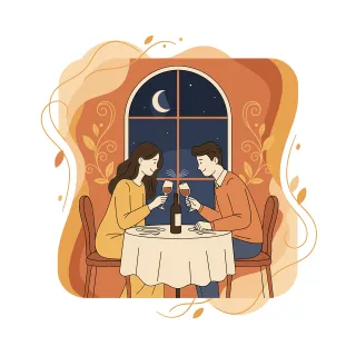 Romantic dinner illustration Couple at table Candlelight dinner Stickdatei